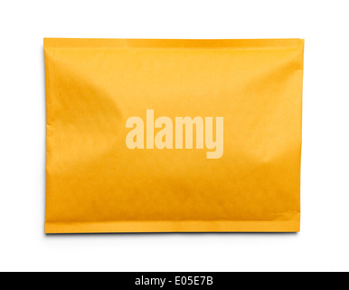 Yellow Blank Mailing Envelope Isolated on White Background Padded Mailer. Stock Photo