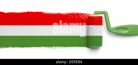 Paint Roller with Mexican Flag Colors Stripes Red Green Isolated on White Background. Stock Photo