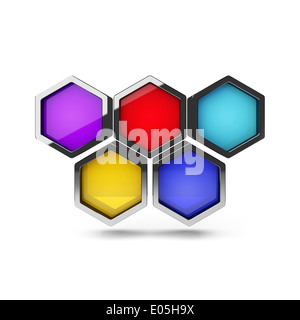Abstract 3d colorful honeycomb design object isolated on white Stock Photo