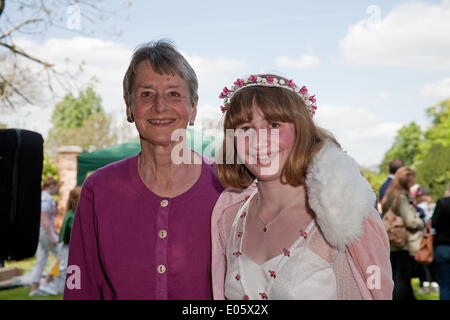 Orpington, Kent, UK. 3rd May 2014.  Orpington May Queen Carol Hussey with her proud mum in priory Gardens Credit:  Keith Larby/Alamy Live News Stock Photo