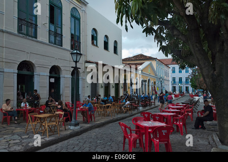 Building and cobbled street in historic center of Sao Luis (UNESCO World Heritage site), Maranhao State, Brazil Stock Photo