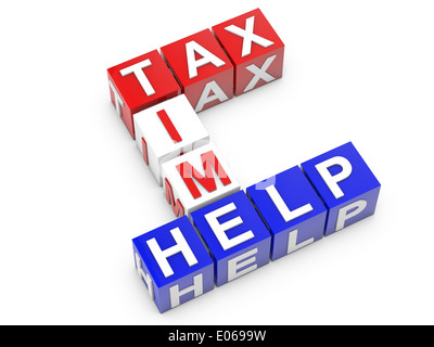 Tax Time and Help cubes over white background Stock Photo