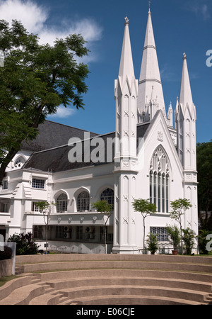 Exterior external view of white painted stucco of St. Andrews Cathedral, an Anglican church in North Bridge Road, Singapore. Stock Photo