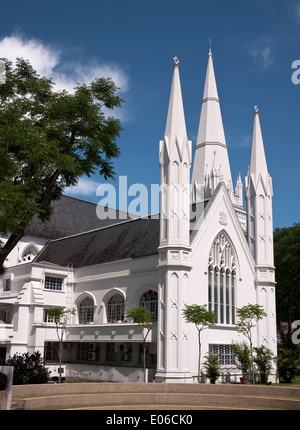 Exterior external view of white painted stucco of St. Andrews Cathedral, an Anglican church in North Bridge Road, Singapore. Stock Photo