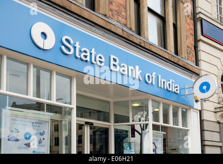 State Bank of India sign above the local branch for the large population of Asians in Wolverhampton, West Midlands, England, UK Stock Photo