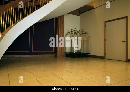 Lobby area and luggage carts in small hotel in Massachusetts. Stock Photo