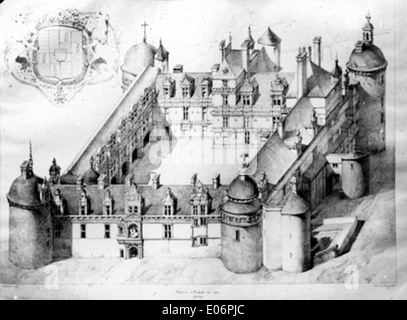 Restauration du château d'Assier, dessin à la plume de Taylor et Nodier Stock Photo