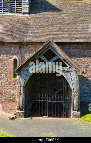 The entrance to the church of St Michael and All Angels in the village of Stanton Long, Shropshire, England. Stock Photo