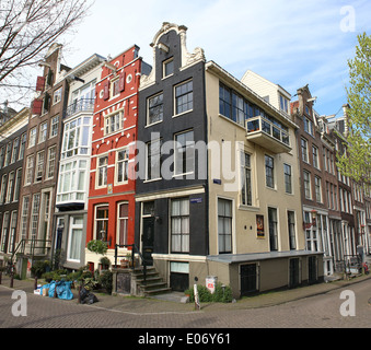 Colourful Amsterdam canal Houses on the corner of Leliegracht &  Herengracht Stock Photo