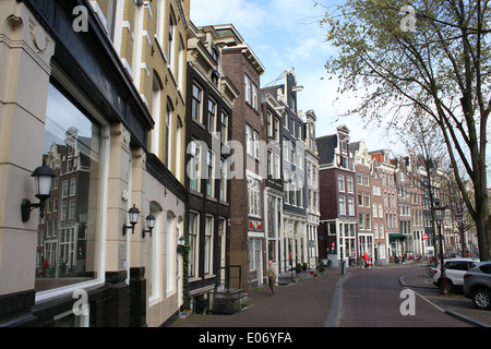 Old colourful gabled houses along Singel canal in the inner city of Amsterdam, The Netherlands Stock Photo