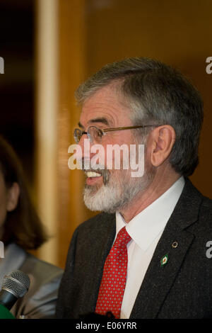 Balmoral Hotel, Belfast, Northern Ireland, UK. 4th May 2014. Sinn Fein hold press conference after Gerry Adams is released after 4 days detention without charge in connection with IRA membership and the death of Jean McConville in 1972 Credit:  Bonzo/Alamy Live News Stock Photo