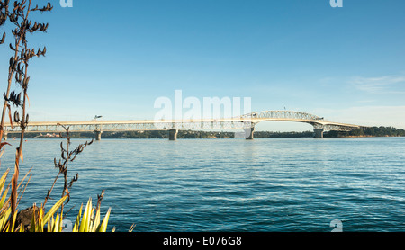 Auckland Harbor Bridge from Westhaven in March 2014. Stock Photo