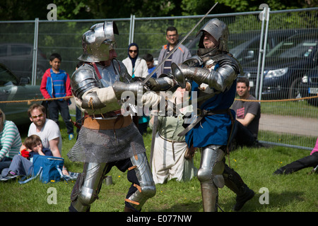 Medieval sword fighting at Morden Hall Country Show, Stock Photo