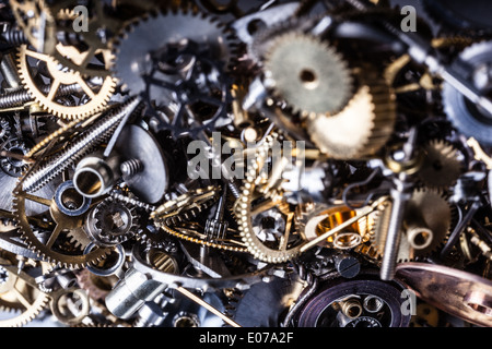 extreme macro shot of a lot of small gear wheels and sprouts Stock Photo