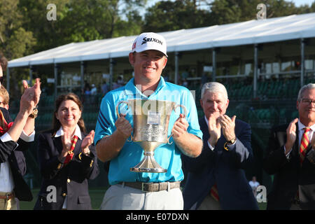 Charlotte, North Carolina, USA. 4th May, 2014. J.B. HOLMES poses with the trophy cup Sunday during the final round of the Wells Fargo Championship at the Quail Hollow Country Club in Charlotte, NC. © Matt Roberts/ZUMAPRESS.com/Alamy Live News Stock Photo