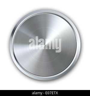 Circular metal button with shadow on white background Stock Photo