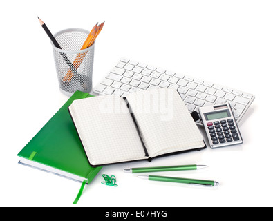 Office supplies, keyboard and calculator. Isolated on white background Stock Photo