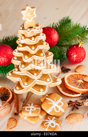 Gingerbread christmas tree.Gingerbread cookies stacked as christmas tree. Stock Photo