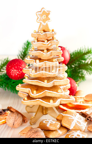 Gingerbread christmas tree.Gingerbread cookies stacked as christmas tree. Stock Photo
