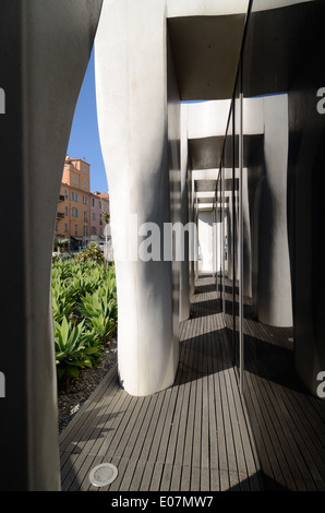 Concrete Column & Window Detail of the Jean Cocteau Museum by Rudy Ricciotti Menton Alpes-Maritimes France Stock Photo