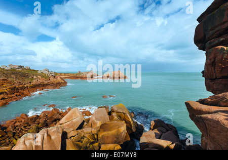 Ploumanach coast spring view (Perros-Guirec, Brittany, France). The Pink Granite Coast. Stock Photo