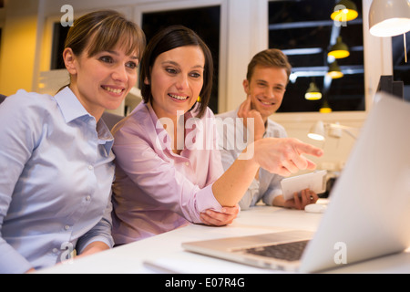 Business man woman colleagues computer startup coworking casual students Stock Photo