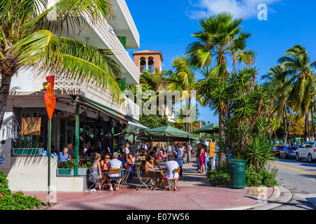 Restaurant on Ocean Drive on a Sunday morning, South Beach, Miami Beach, Florida, USA Stock Photo