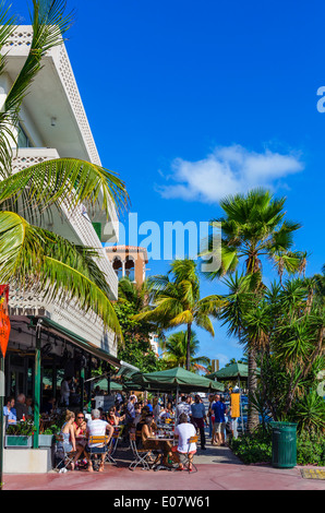 Restaurant on Ocean Drive on a Sunday morning, South Beach, Miami Beach, Florida, USA Stock Photo