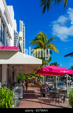 Restaurant on Ocean Drive on a Sunday morning, South Beach, Miami Beach, Florida, USA Stock Photo