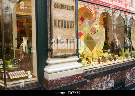 Chocolatier shop in Brussels Belgium at Easter with bunny and eggs in window Stock Photo