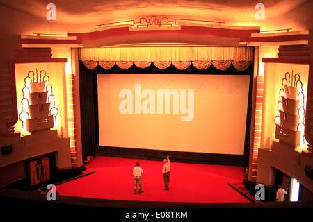 Apr 29, 2014 - Mumbai, Maharashtra, India - The Art Deco style Liberty Cinema has stopped screening Bollywood movies since October 2012 and now is concentrating on alternate venues of income like film festivals and live shows. Figures from the Film Federation of India published show that the number of single-screen cinemas in the country fell from 13,000 to about 10,000 over a five-year period to 2012. They are continuing to shut down or are being converted to Multiplexes - with plush seats and a wide range of food on offer to adapt to the tastes of the internet generation. (Credit Image: © Su Stock Photo