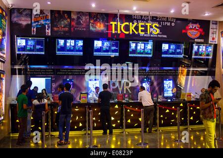 Mumbai, Maharashtra, India. 30th Apr, 2014. The swanky interior at the modern PVR Oberoi multiplex cinema. Figures from the Film Federation of India published show that the number of single-screen cinemas in the country fell from 13,000 to about 10,000 over a five-year period to 2012. They are continuing to shut down or are being converted to Multiplexes - with plush seats and a wide range of food on offer to adapt to the tastes of the internet generation. © Subhash Sharma/ZUMA Wire/ZUMAPRESS.com/Alamy Live News Stock Photo