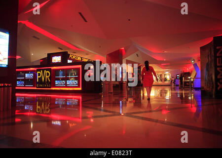 Mumbai, Maharashtra, India. 30th Apr, 2014. The swanky interior at the modern PVR Oberoi multiplex cinema. Figures from the Film Federation of India published show that the number of single-screen cinemas in the country fell from 13,000 to about 10,000 over a five-year period to 2012. They are continuing to shut down or are being converted to Multiplexes - with plush seats and a wide range of food on offer to adapt to the tastes of the internet generation. © Subhash Sharma/ZUMA Wire/ZUMAPRESS.com/Alamy Live News Stock Photo