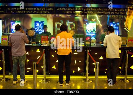 Mumbai, Maharashtra, India. 30th Apr, 2014. The swanky interior at the modern PVR Oberoi multiplex cinema. Figures from the Film Federation of India published show that the number of single-screen cinemas in the country fell from 13,000 to about 10,000 over a five-year period to 2012. They are continuing to shut down or are being converted to Multiplexes - with plush seats and a wide range of food on offer to adapt to the tastes of the internet generation. © Subhash Sharma/ZUMA Wire/ZUMAPRESS.com/Alamy Live News Stock Photo