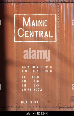 Detail of a Maine Central merchandise wagon on display in North Conway, New Hampshire, USA. Stock Photo