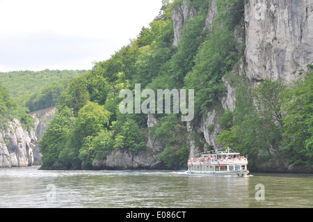 A ferry ion the Danube River along the Danube Gorge, Bavaria, Germany. Stock Photo