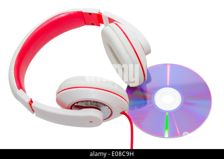 Vivid classic wired headphones and compact disc isolated on white Stock Photo
