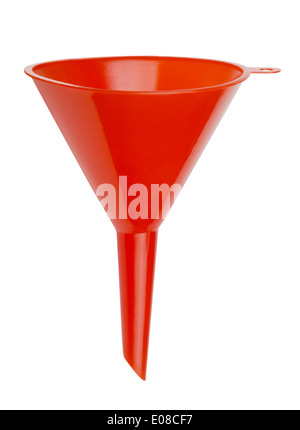 Red plastic funnel isolated on white Stock Photo