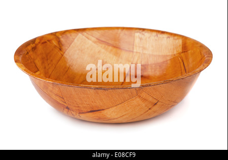 Empty wooden bowl isolated on white Stock Photo