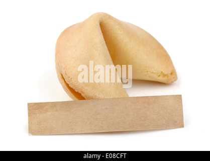 Fortune cookie and blank slip isolated on white Stock Photo