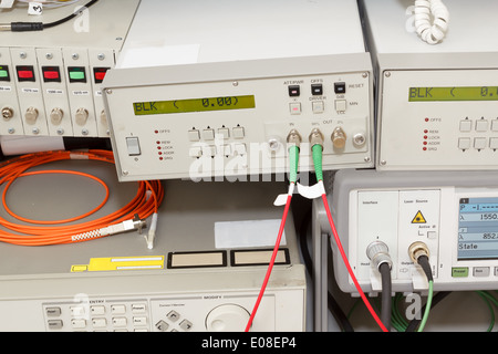 Modern fiber optic testing equipment - analyzer on white background Stock Photo