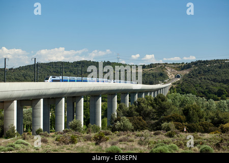 TGV in action near Cazan (13,France) Stock Photo