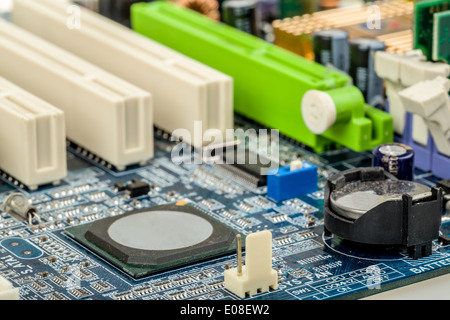 close up of computer motherboard with shallow focus Stock Photo