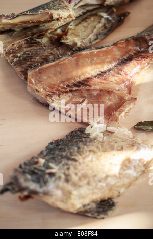 Pieces of smoked pike, close-up Stock Photo
