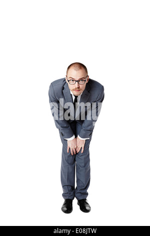 Portrait of bowing office worker. Copy space. Stock Photo