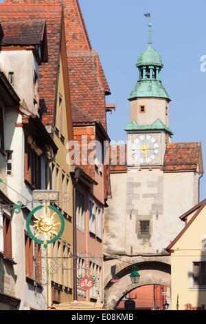 Roderbogen Bow and Markusturm Tower, Rothenburg ob der Tauber, Romantic Road (Romantische Strasse), Franconia, Bavaria, Germany, Europe Stock Photo