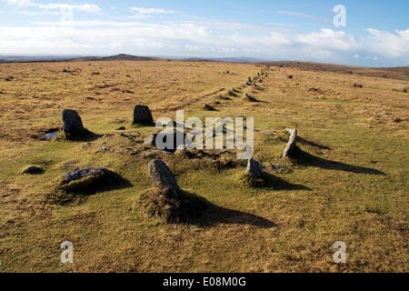Prehistoric ceremonial lines of stones, Merrivale, Dartmoor National Park, Devon, England, United Kingdom, Europe Stock Photo