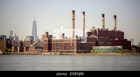 The Con Edison steam and electric generating plant in New York is seen across the East River Stock Photo