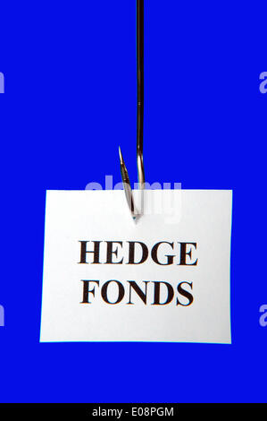 Illustration - A sign reading 'Hedgefonds' ('Hedge funds') hangs on a fish hook in Germany, 18 January 2007. Fotoarchiv für ZeitgeschichteS. Steinach - NO WIRE SERVICE Stock Photo