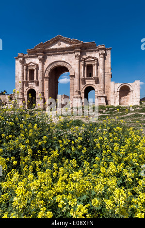 Main entrance, Hadrian's Arch, Jerash (Gerasa) a Roman Decapolis city, Jordan, Middle East Stock Photo